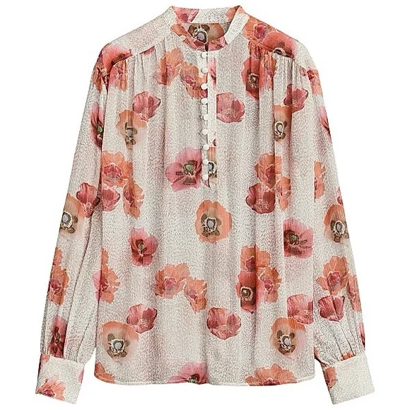 silk floral top- Carla blouse by Rag & Bone pink and orange floral multicolor - Picture 4 of 4